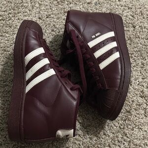 Adidas Maroon High-Tops with White Stripes